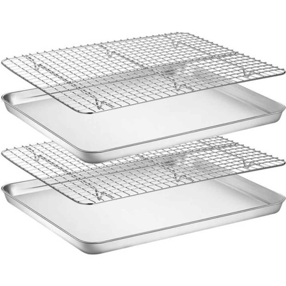 Baking Sheet with Rack Set [2 Pans + 2 Racks], Wildone Stainless Steel Cookie